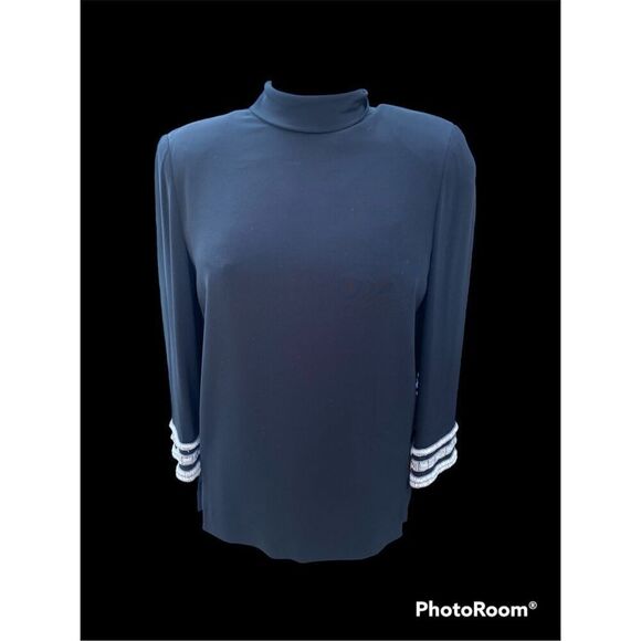 Bob Mackie Crepe Evening Tunic Beaded Cuffs Ties In Back Sz 8 Party Holidays Vin - Picture 3 of 9